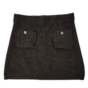 Zara Knit Black Glitter Mini Skirt with Two Pockets in Front with Gold Buttons